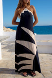 Abstract Print Halter Maxi Dress