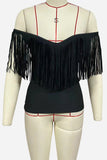 Fringe-Detail Off-Shoulder Tank Top