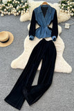 Stylish Denim and Velvet Pants Set