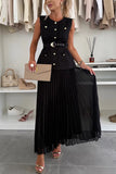 Chic Belted Skirt Set with Button Accents