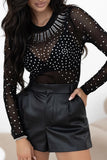 Rhinestone Sheer Long Sleeve Bodysuit