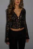Lace-Detail Sheer Blouse with Long Sleeves