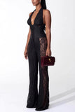 Lace-Up Halter Lace Jumpsuit