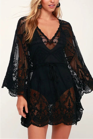 Lace-Trimmed Sheer Cover-Up