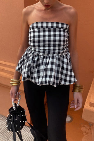 Gingham Peplum Tube Top