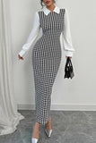 Houndstooth Pattern Midi Dress