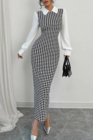 Houndstooth Pattern Midi Dress