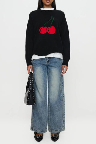 Playful Cherry Print Sweater