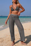 Striped Bikini Set with Wide-Leg Pants