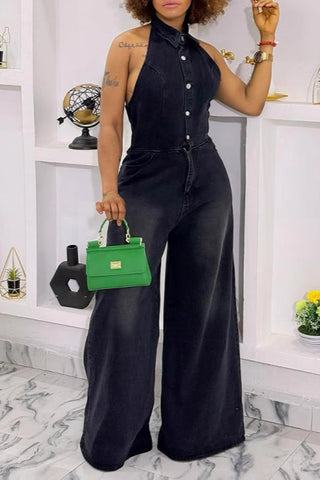 Chic Halter Denim Jumpsuit
