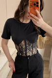 Chic Lace Overlay T-Shirt