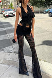 Lace Overlay Casual Pants