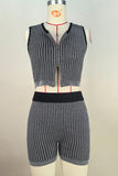 Zip-Front Striped Short Set
