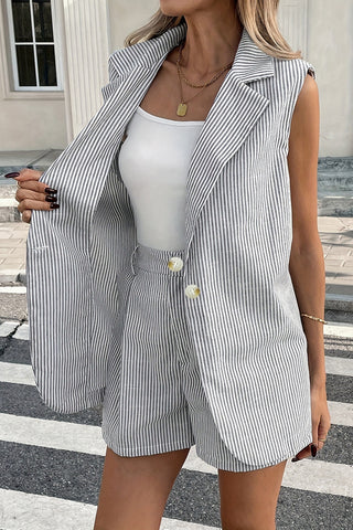 Pinstripe Button Shorts with Pockets