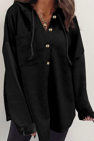 Button-Front Knit Hoodie