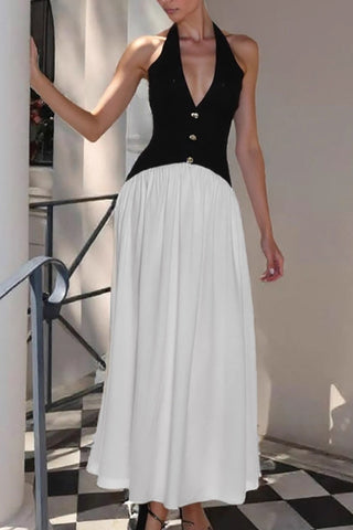 Halter Neck Buttoned Casual Dress
