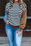 Striped Panel Colorblock Sleeve Sweater