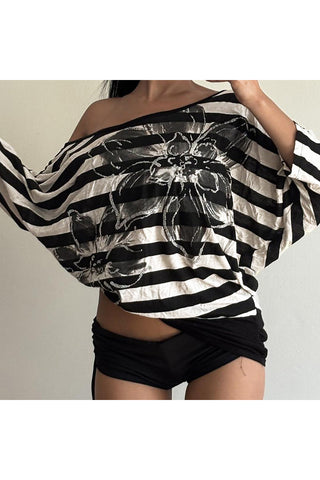 Off-Shoulder Striped T-Shirt