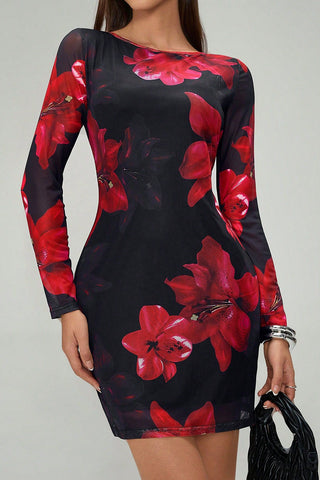 Floral Long-Sleeve Casual Dress