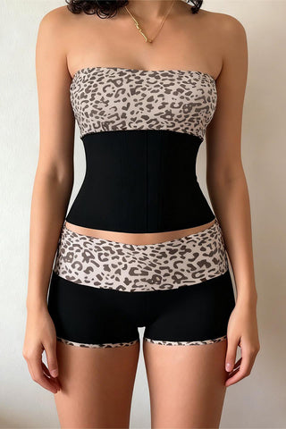 Strapless Leopard Print Shorts Set