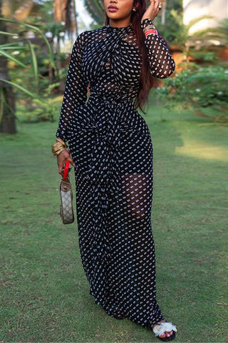 Long Sleeve Midi Dress with Pattern