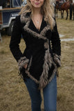 Button-Front Faux Fur Trimmed Jacket