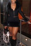 Fuzzy Trim Skirt Set