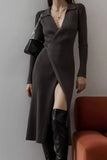 Ribbed V-Neck Midi Dress