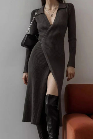 Ribbed V-Neck Midi Dress