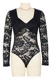 Lace Long Sleeve V-Neck Bodysuit