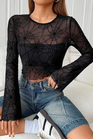 Sheer Spiderweb Long Sleeve Top