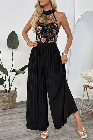 Floral Halter Pleated Jumpsuit