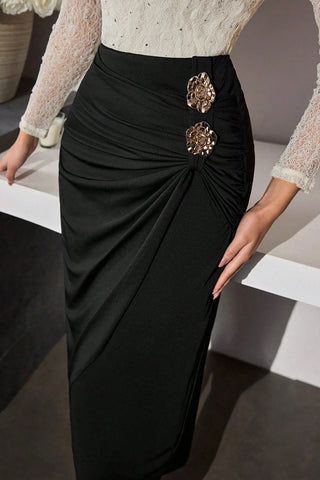 Flattering Ruched Skirt with Floral Accents