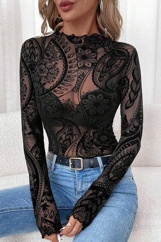 Long-Sleeve Lace Patterned Top