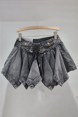 Lace-Up Pleated Mini Skirt