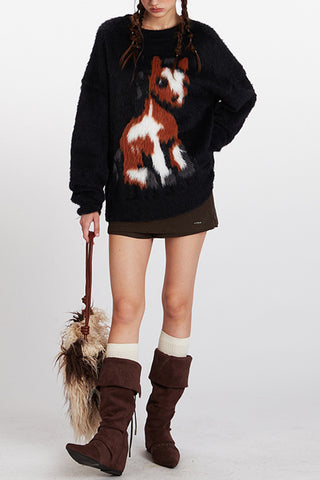 Playful Horse Pattern Sweater