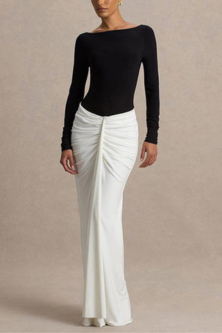 Elegant Ruched Two-Tone Maxi Dress