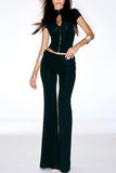 Zippered High-Neck Pants Set