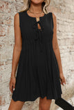 Tie-Front Pleated Sleeveless Mini Dress