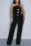 Strapless Button Wide-Leg Jumpsuit