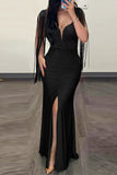 Fringe-Sleeve Evening Dress