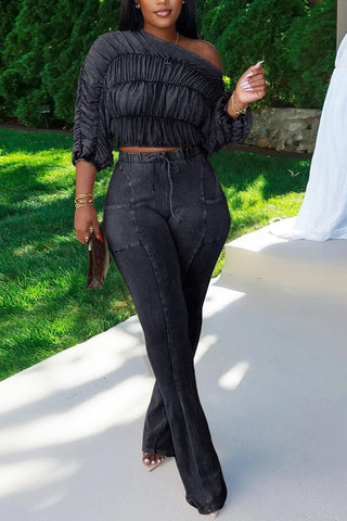 Off-Shoulder Ruched Pants Set