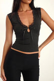 Lace Trim Ribbon Tie Tank Top