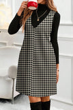 Houndstooth V Neck Sleeveless Mini Dress