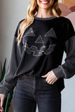 Rhinestone Pumpkin Long Sleeve Patchwork Top