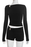 Asymmetric Button-Detail Short Set