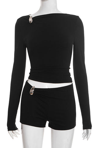 Asymmetric Button-Detail Short Set