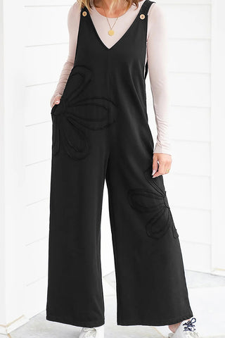 Wide-Leg V-Neck Jumpsuit with Button Detail