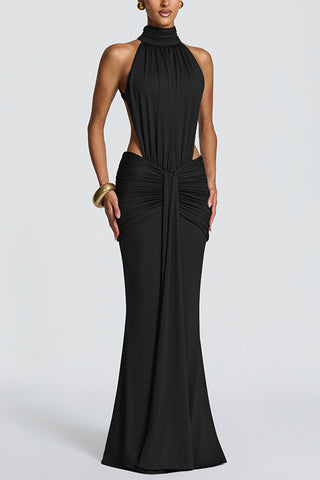 Ruched High-Neck Evening Gown