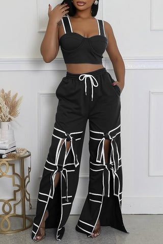 Tie-Detail Wide-Leg Casual Pants